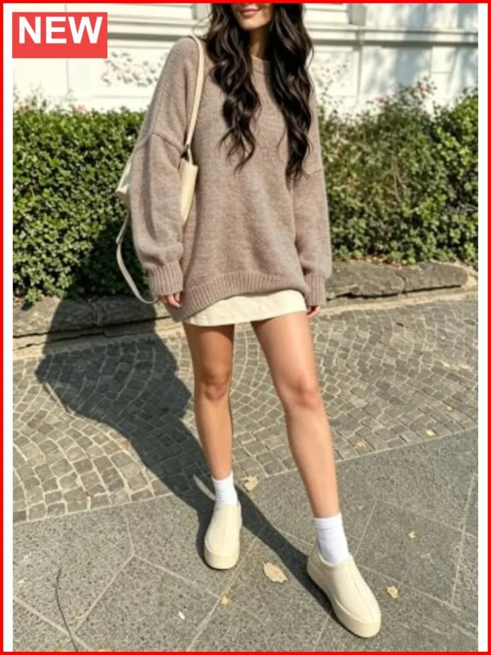 Oversized Crewneck Pullover Sweater Long Sleeve Loose Fit Casual Top